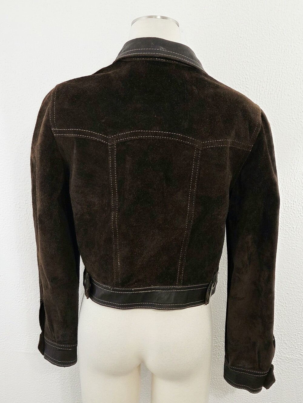 Vintage 70s reversible brown suede leather jacket aviator collared women's - Picture 3 of 8